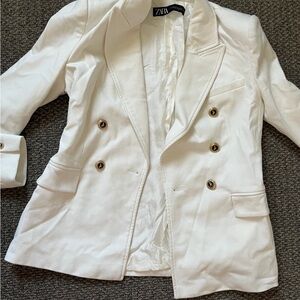 Zara Women's Cream Double-Breasted Blazer